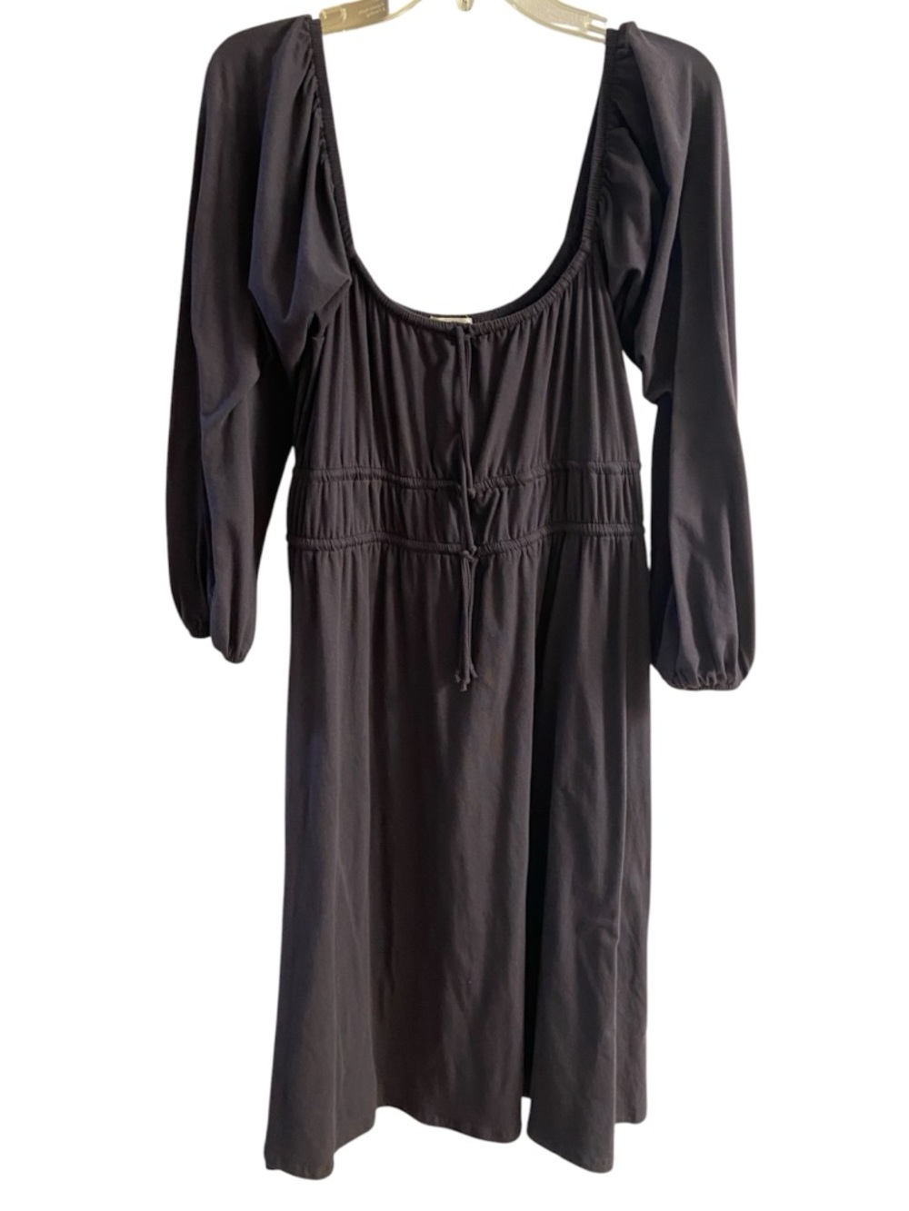 Anthropologie Long Sleeve grey Midi Dress with Drawstring Waist Large NWT